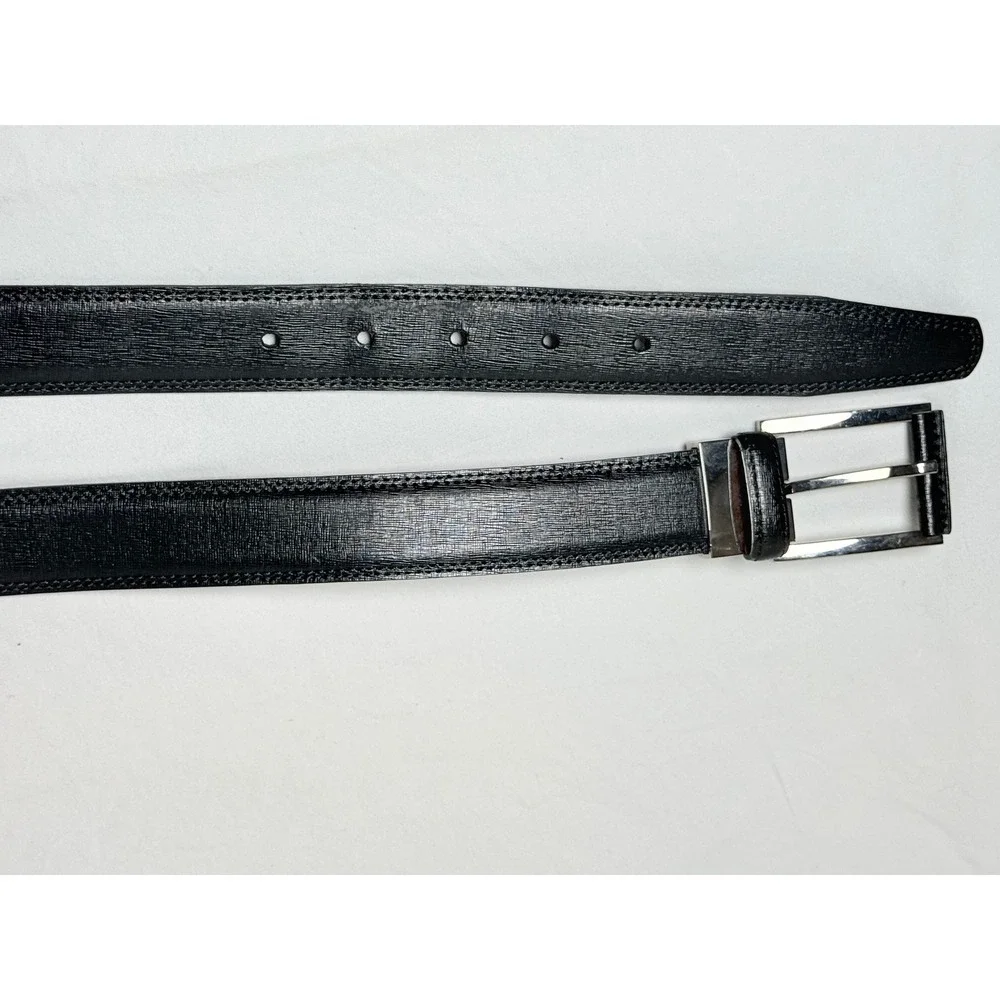 Brooks Brothers Black Leather Belt Made In Italy Silver Buckle 40